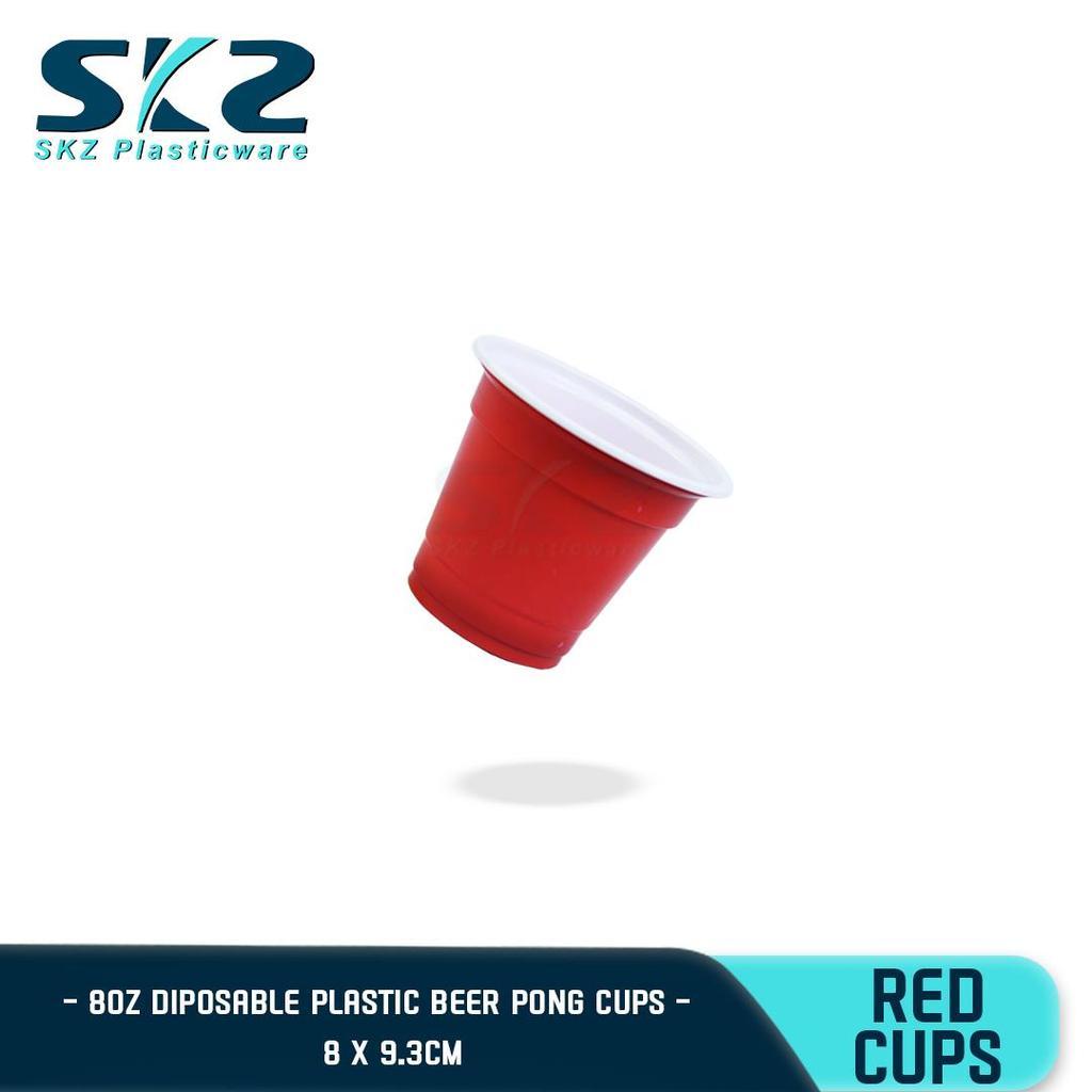SKZ [50 PCS] RED PARTY PLASTIC HARD CUPS (8 oz) PARTY CUPS DRINKING CUPS