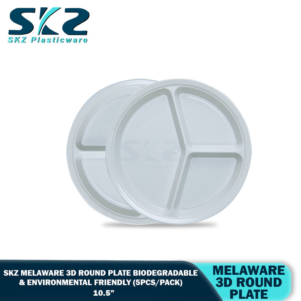 3D 10.5" Round Melaware Plate Biodegradable & enviromental friendly 5pcs/pack