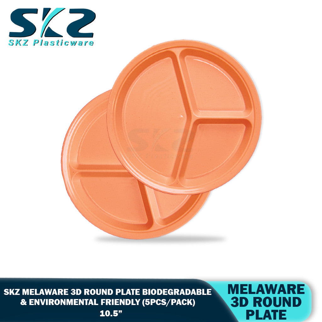 3D 10.5" Round Melaware Plate Biodegradable & enviromental friendly 5pcs/pack