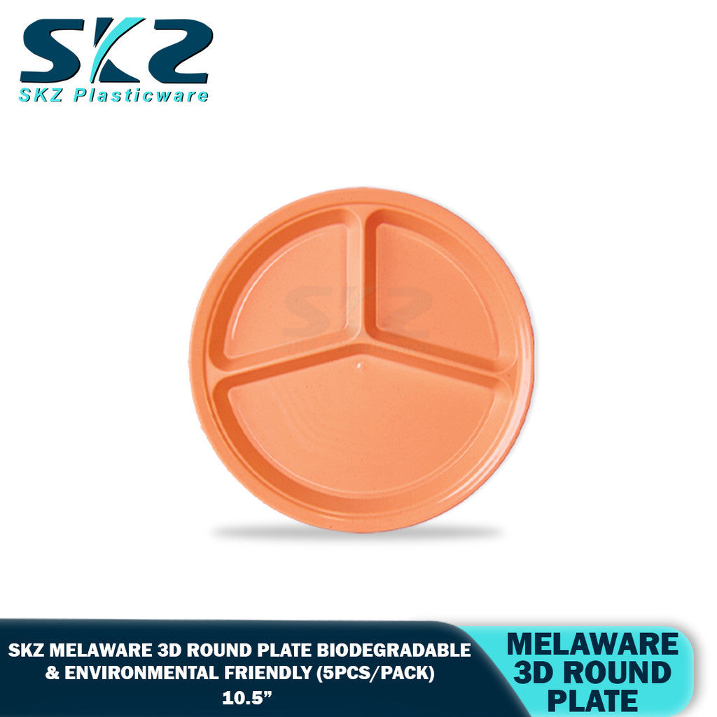 3D 10.5" Round Melaware Plate Biodegradable & enviromental friendly 5pcs/pack