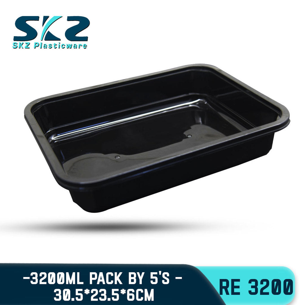 SKZ BLACK PARTY TRAY RECTANGULAR SERIES RE3200 ENVIRONMENTAL FRIENDLY FOOD STORAGE MICROWAVABLE