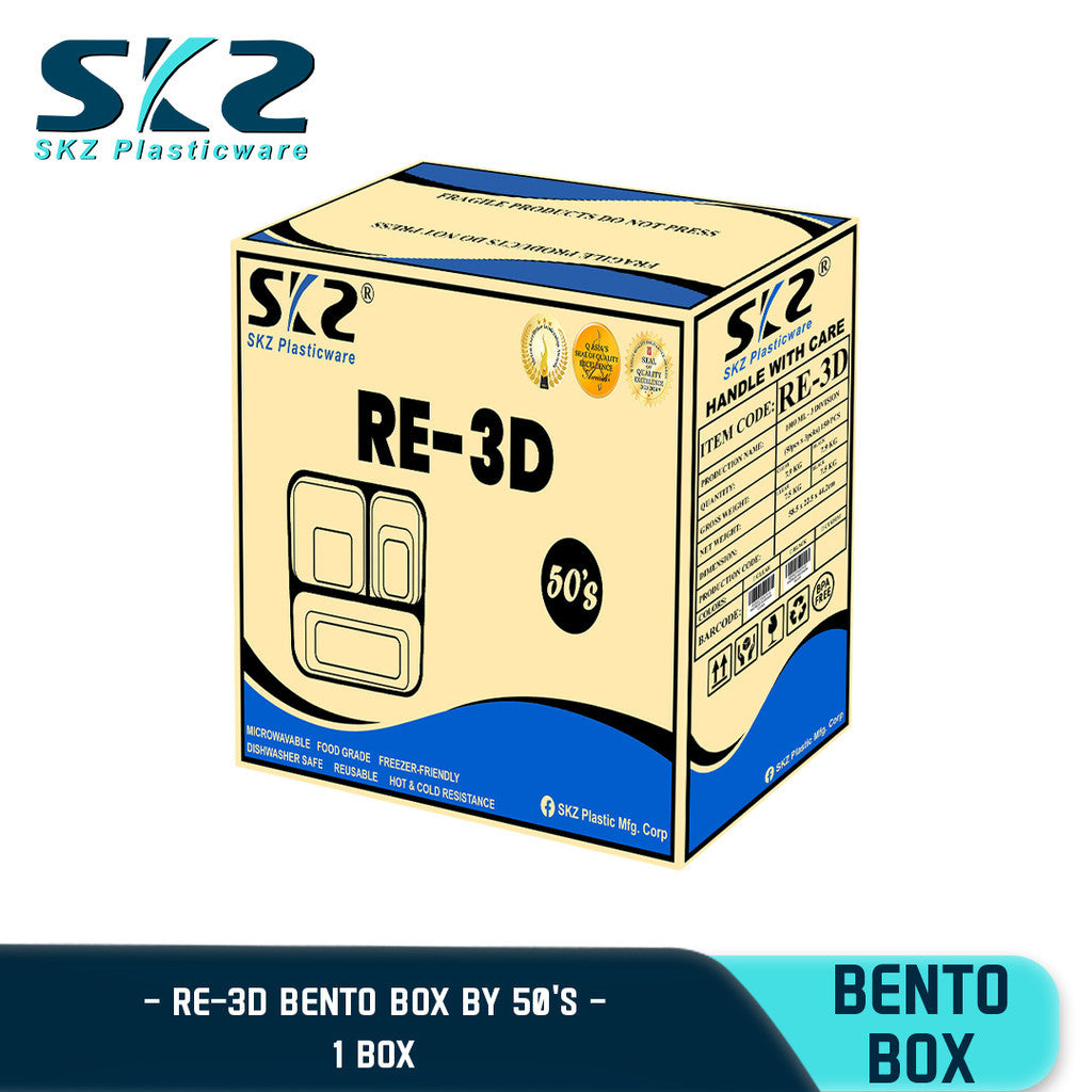 SKZ BENTO BOX RE 3 DIVISION 1BOX  [RE-3D] ENVIRONMENTAL FRIENDLY FOOD STORAGE MICROWAVABLE