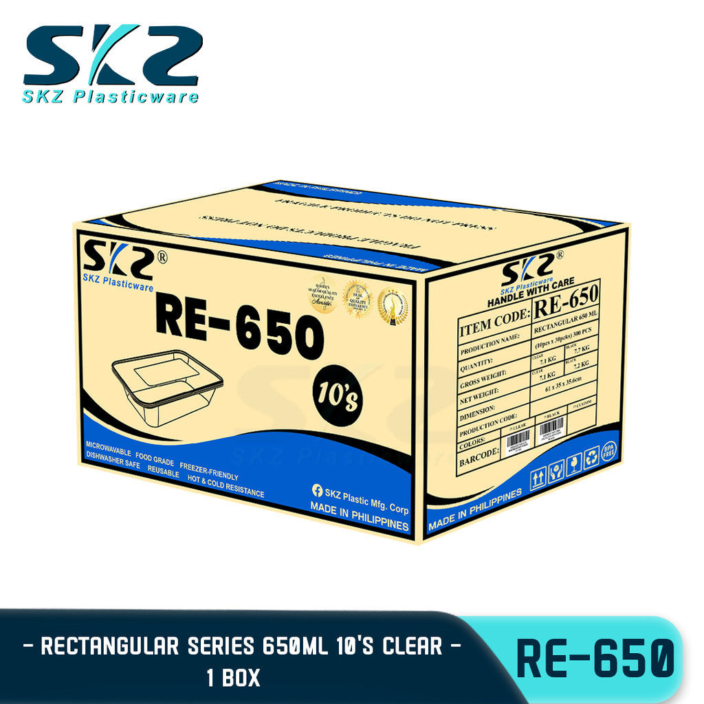 SKZ Clear Container Rectangular Series Re650 650ml 1 BOX