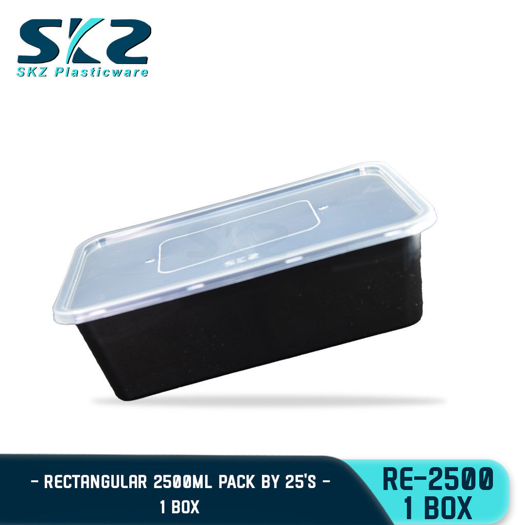 SKZ RE 2500ml Rectangular Series Microwavable Storage Clear And Black 150PCS 25PACKS