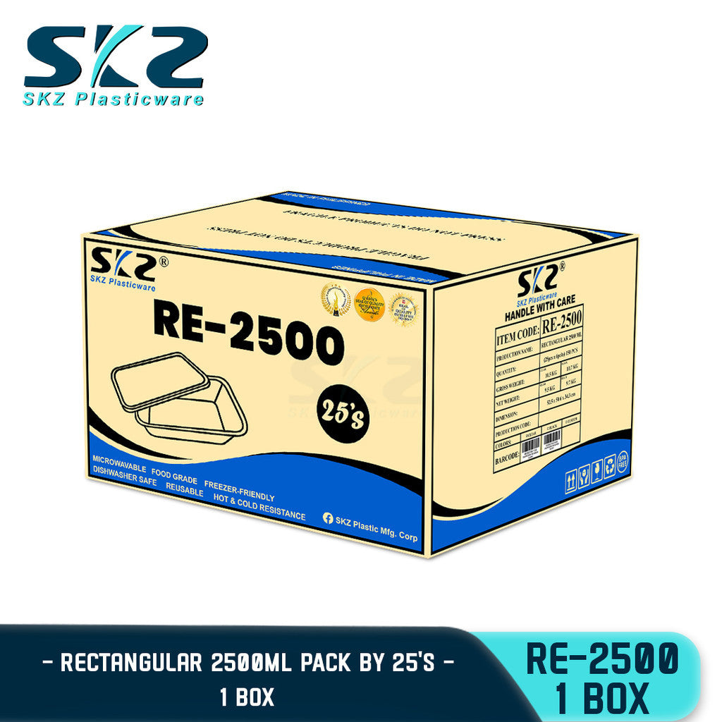 SKZ RE 2500ml Rectangular Series Microwavable Storage Clear And Black 150PCS 25PACKS